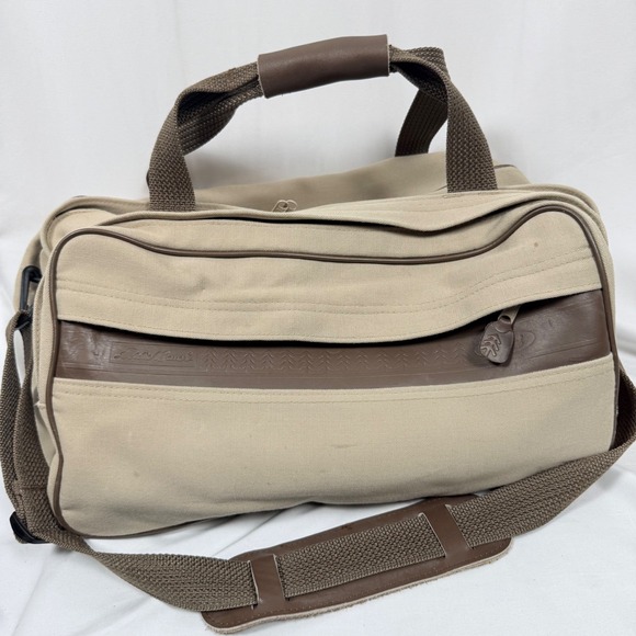 Eddie Bauer Canvas Duffle Bag Travel Carry On Luggage Shoulder Strap Tan Brown - Picture 1 of 11
